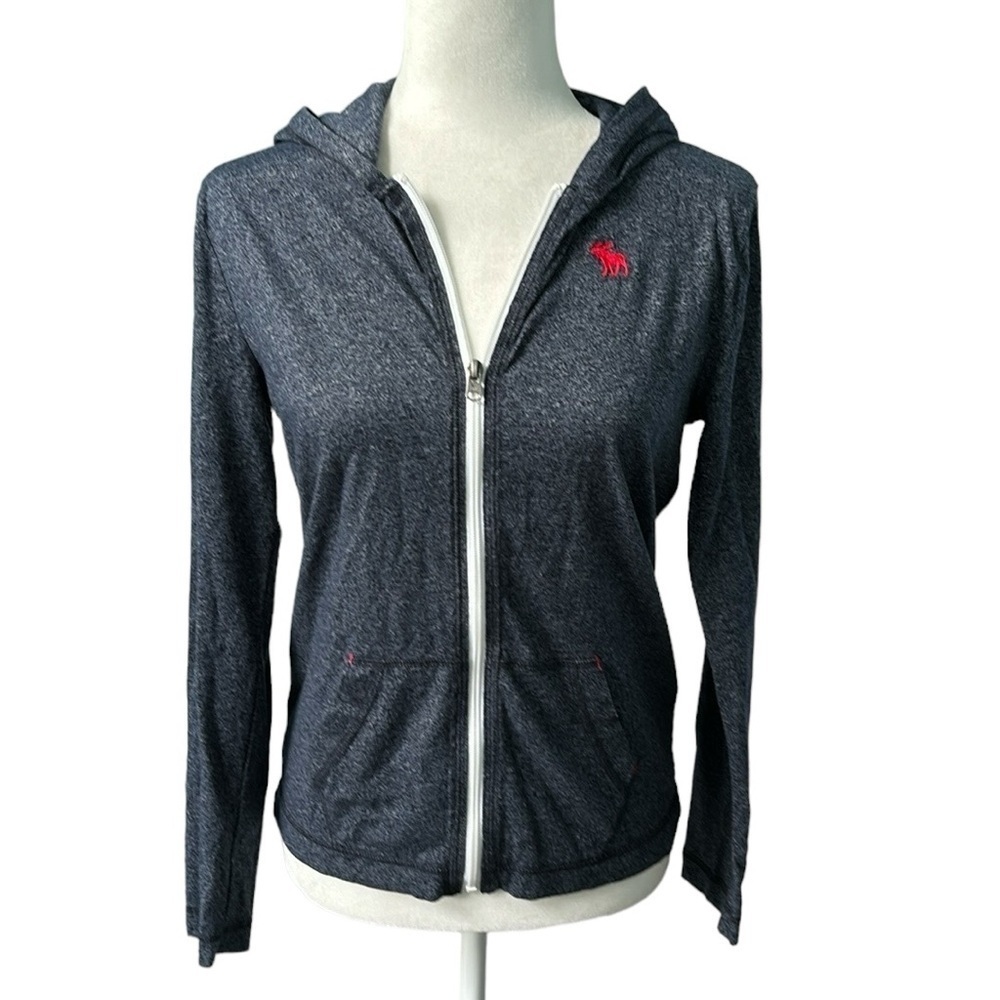 Abercrombie Fitch Zip Up Gray Hoodie Long Sleeve Gray Youth 14 Unisex